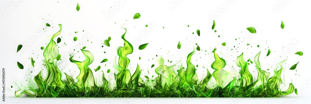 Elegant fire design with green flames, neatly positioned on white background Elegant fire design with green flames, neatly positioned on white background