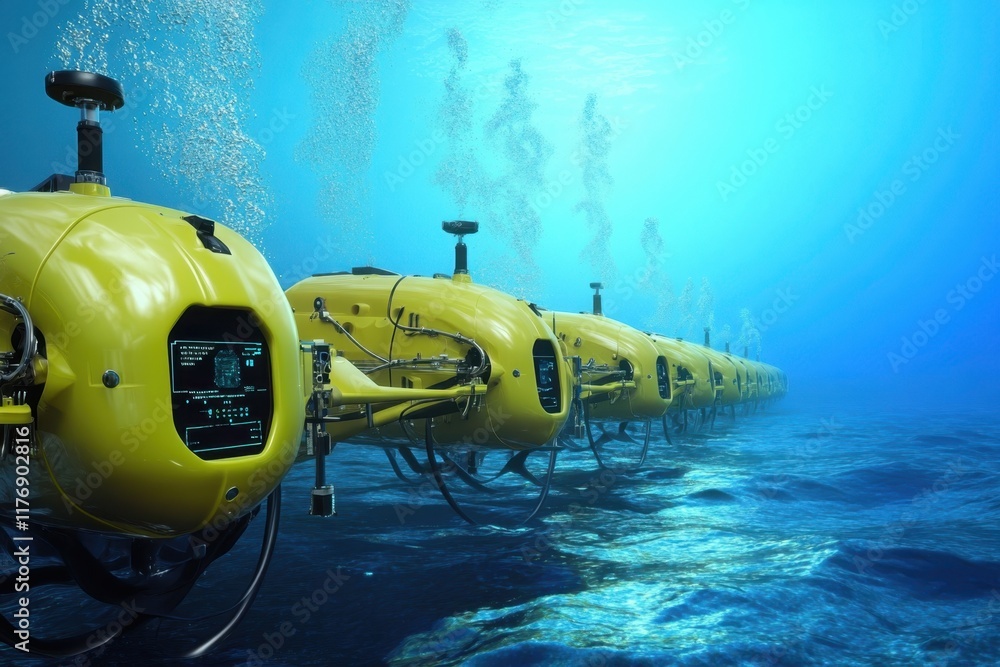 Submersibles exploring deep ocean environments during a daytime expedition Submersibles exploring deep ocean environments during a daytime expedition