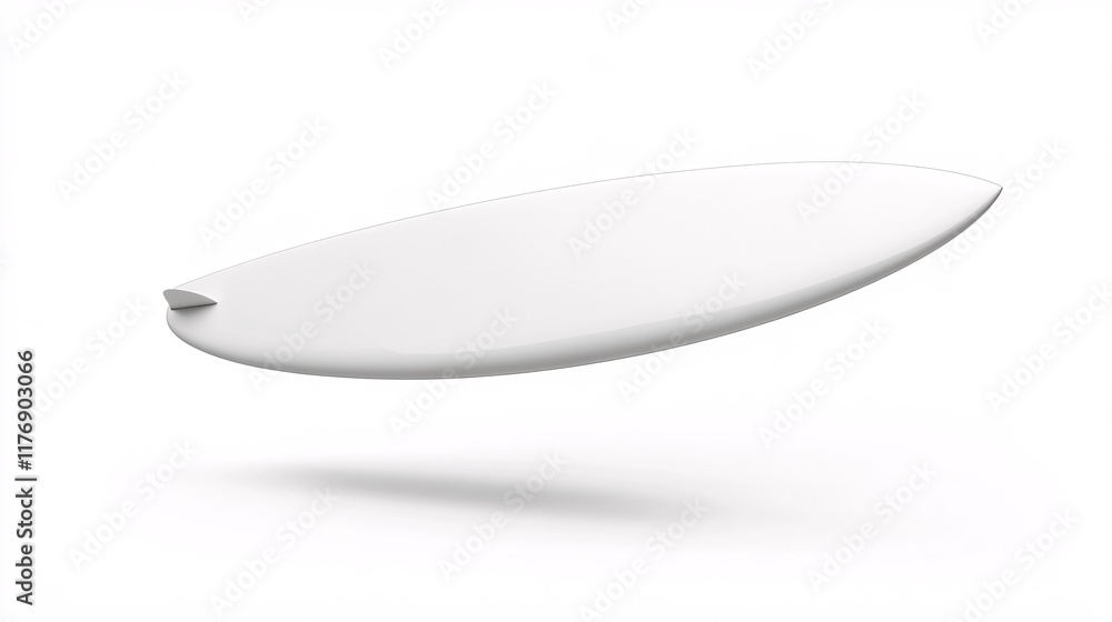 Blank White Surfboard Mockup Floating in the Air Against a White Background Blank White Surfboard Mockup Floating in the Air Against a White Background