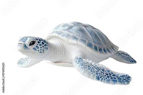 Sea turtle sculpture with intricate detailing and smooth texture displayed on white background photo