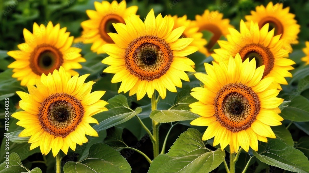 A vibrant display of sunflowers in full bloom. A vibrant display of sunflowers in full bloom.