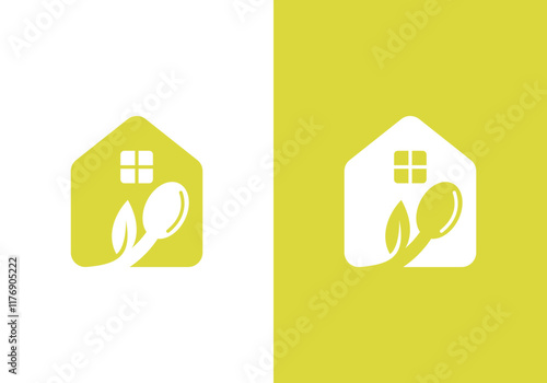 spoon house logo design in design. organic restaurant food house symbol icon vector. natural food restaurant logo