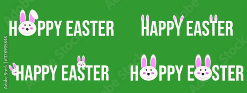 Set isolated minimal style happy Easter typography inscription. Happy Easter font template design. Calligraphy holiday collection. Vector illustration.