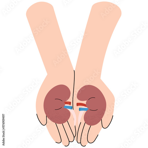 Two hands holding a human kidney, symbolizing care and life-saving generosity. National Organ Donor day.