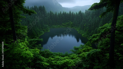 Fototapeta Naklejka Na Ścianę i Meble -  Enigmatic Forest Lake: A Serene Escape into Nature's Embrace