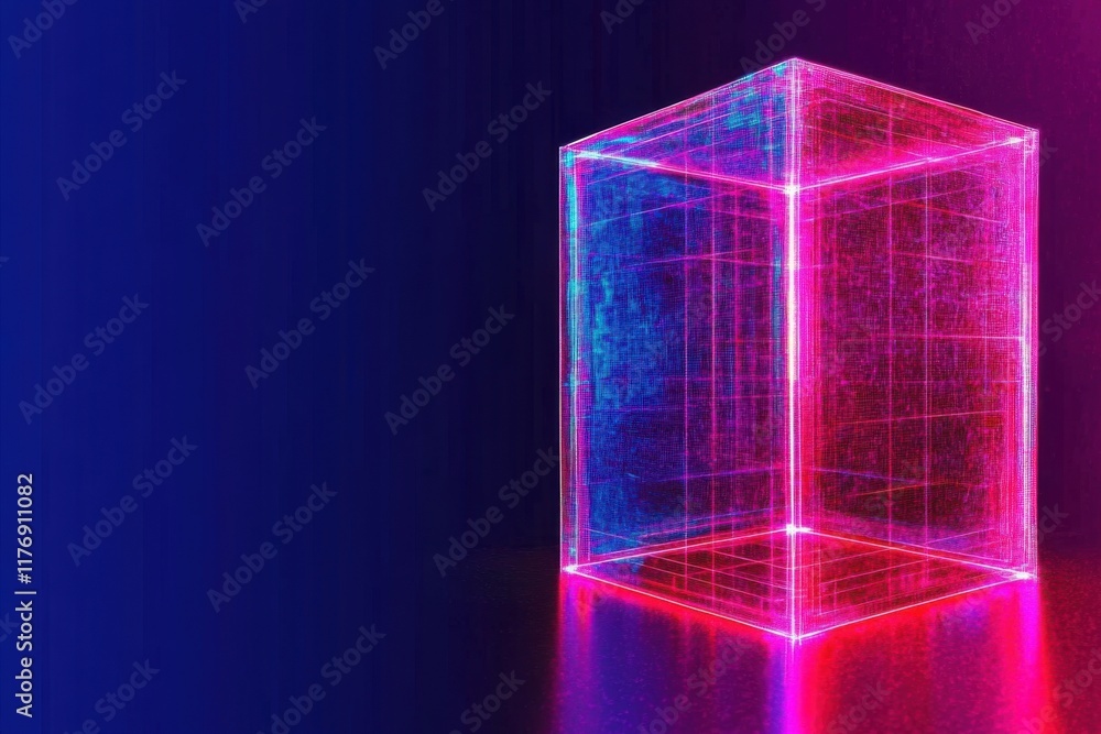 Futuristic neon glowing cube in minimalistic style for modern design concepts Futuristic neon glowing cube in minimalistic style for modern design concepts