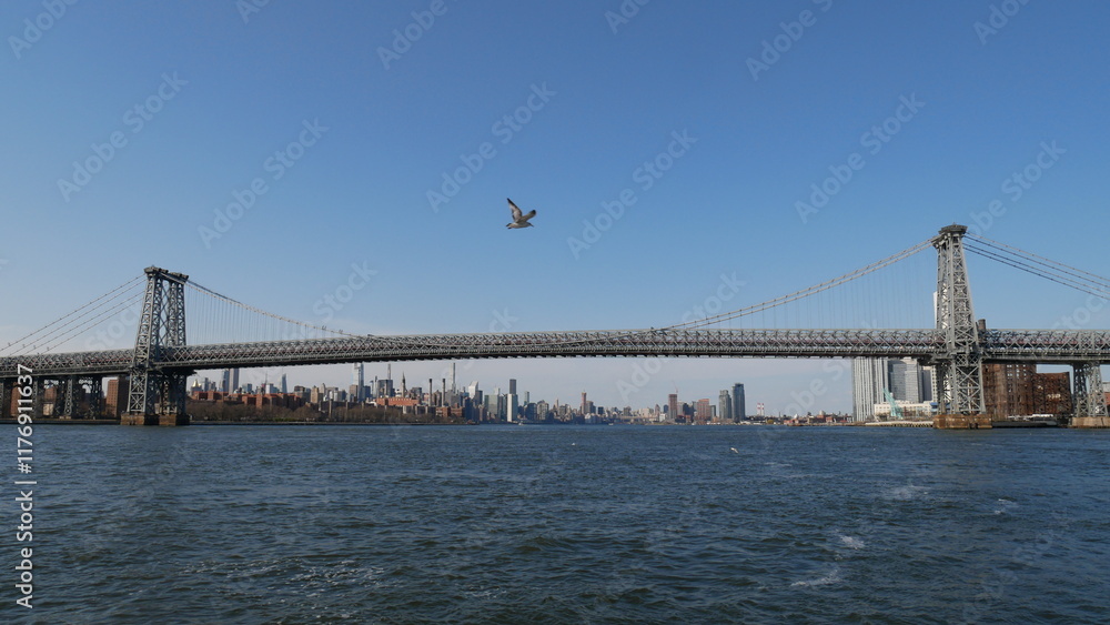 Naklejka premium Manhattan skyline, New York City, NYC, horizon, gratte-ciel, architecture, ville, urbain, métropole, États-Unis, Amérique, Big Apple, Empire State Building, One World Trade Center, Freedom Tower, Chry
