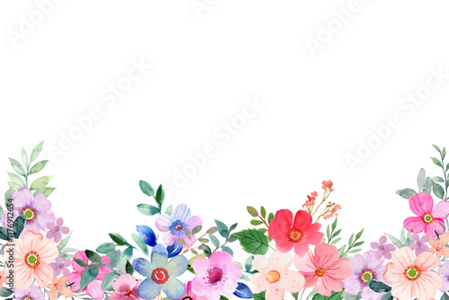 Wallpaper Mural Watercolor floral seamless border frame on white background. Torontodigital.ca