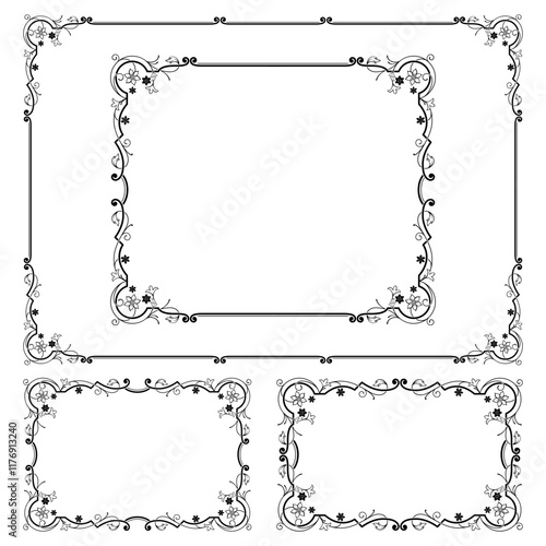 Set of decorative black rectangular frames. A3 and other shapes.
