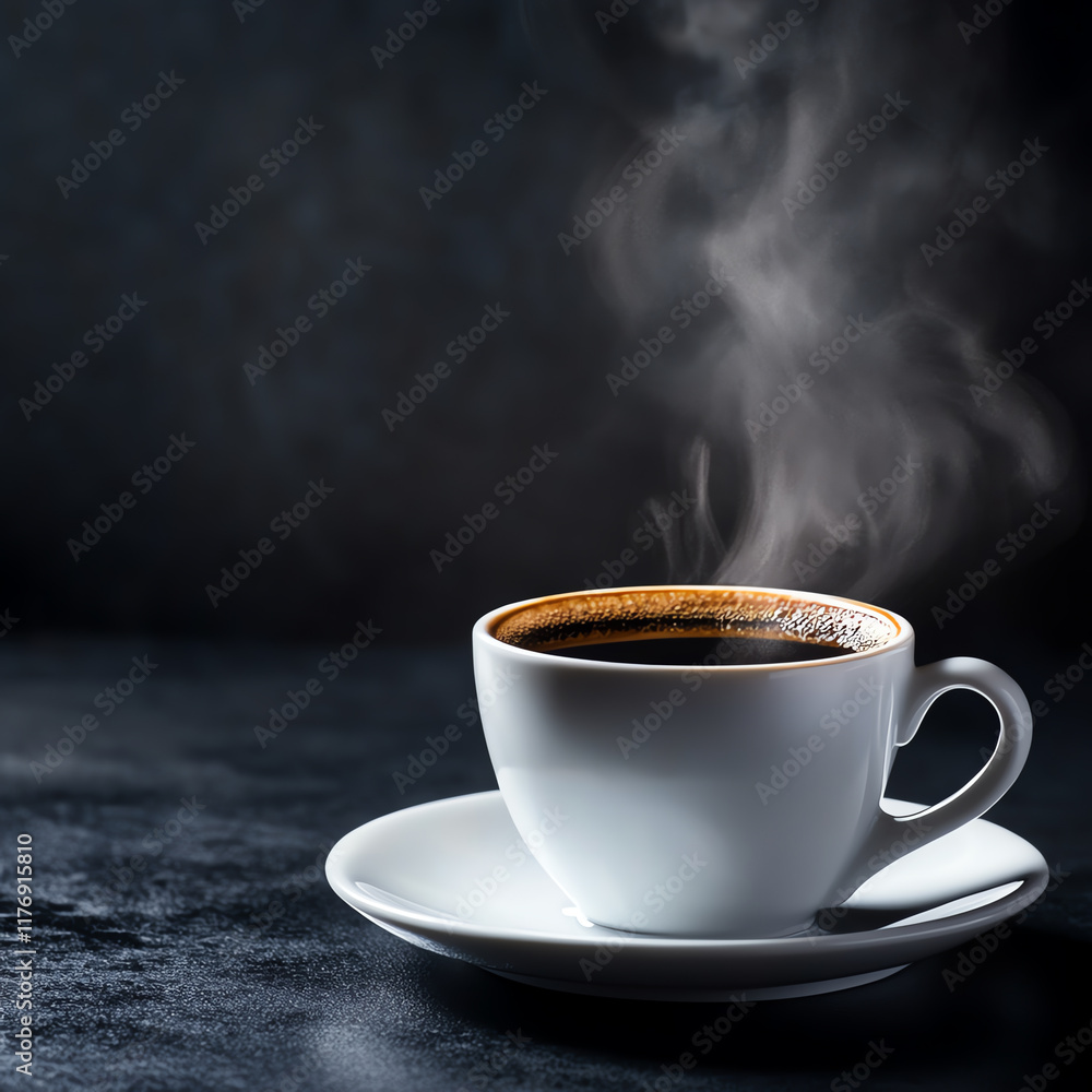 A steaming cup of freshly brewed coffee on a dark background, evoking warmth and comfort, perfect for cozy moments. A steaming cup of freshly brewed coffee on a dark background, evoking warmth and comfort, perfect for cozy moments.