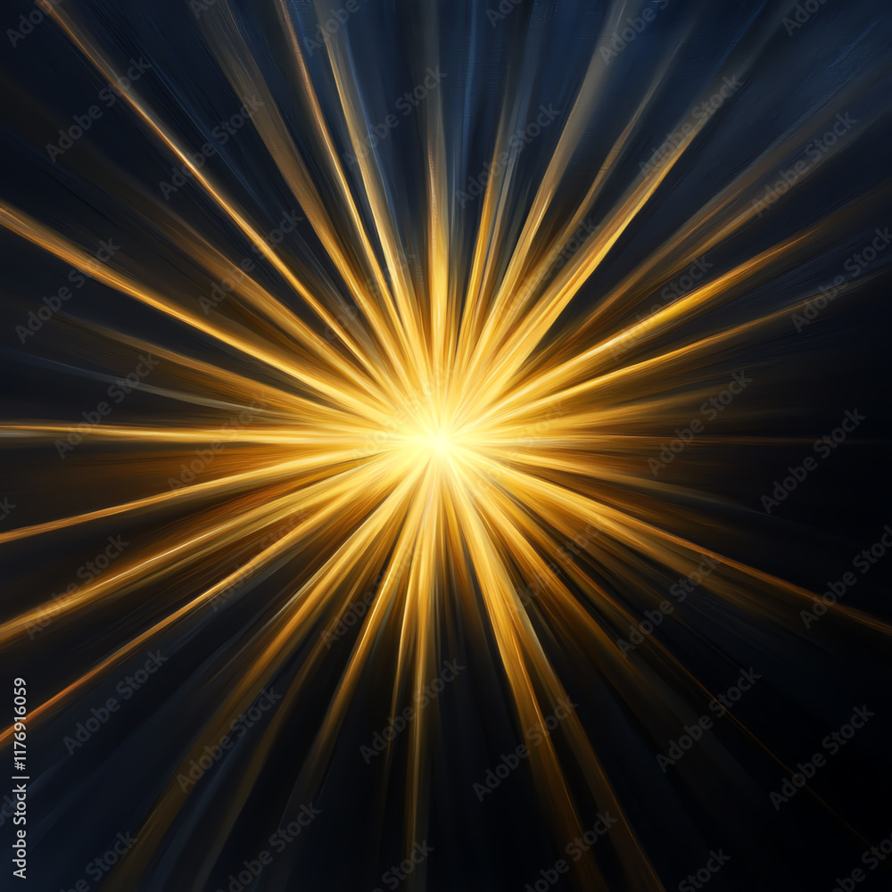 Obraz premium A stunning abstract burst of golden light radiating against a dark background, symbolizing energy and creativity.