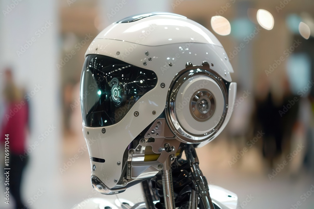A futuristic robotic head showcasing advanced design and technology features. A futuristic robotic head showcasing advanced design and technology features.