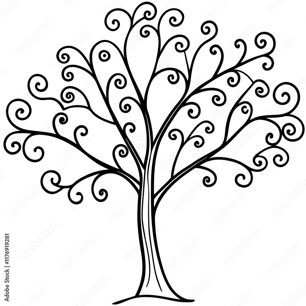 Flourishing Spring Tree with Delicate Tendrils - Vector Art Flourishing Spring Tree with Delicate Tendrils - Vector Art