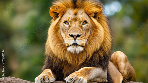 Close-up head shot of a blond-maned male lion -panthera leo- on the crater floor in the ngorongoro conservation area- tanzania photo