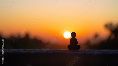 Wallpaper Mural A serene silhouette of a meditating figure against a vibrant sunset, symbolizing peace, reflection, and tranquility. Torontodigital.ca