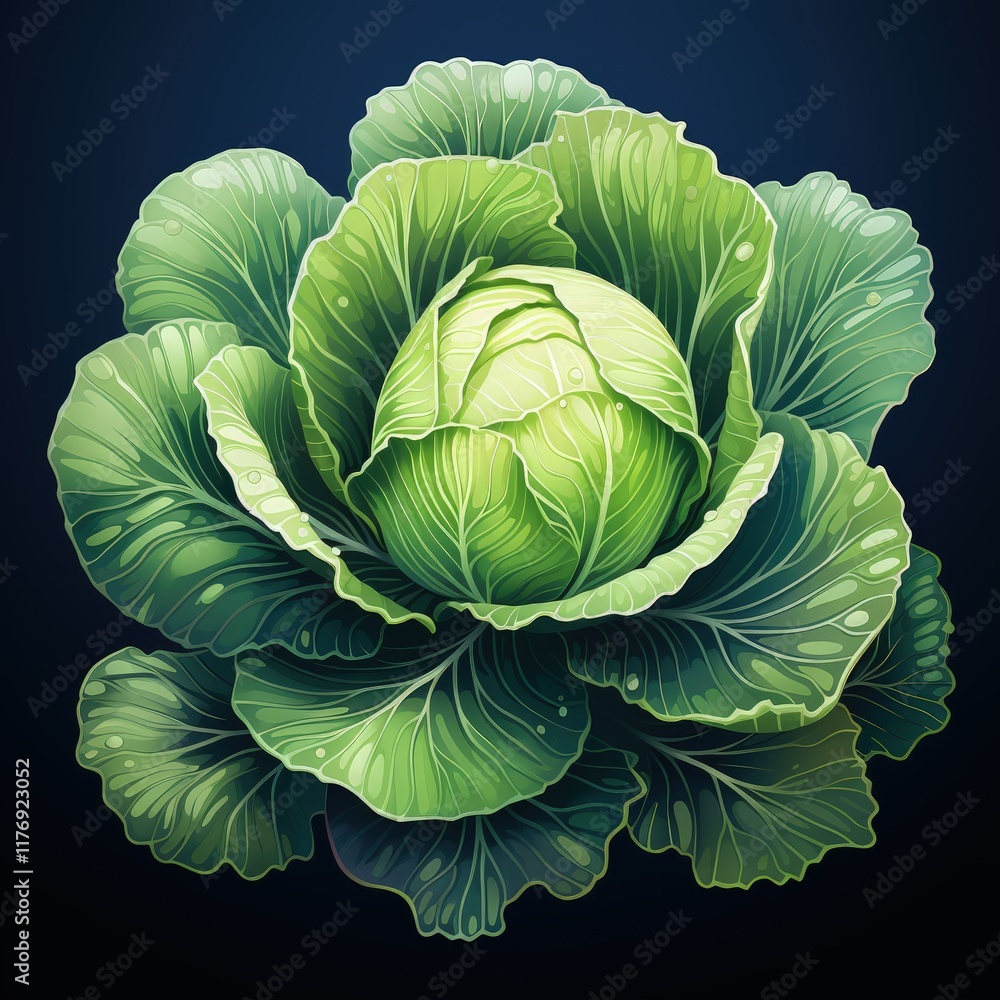 Obraz premium Vector Illustration of a Cabbage in a Dark Palette with Simple Flat Style