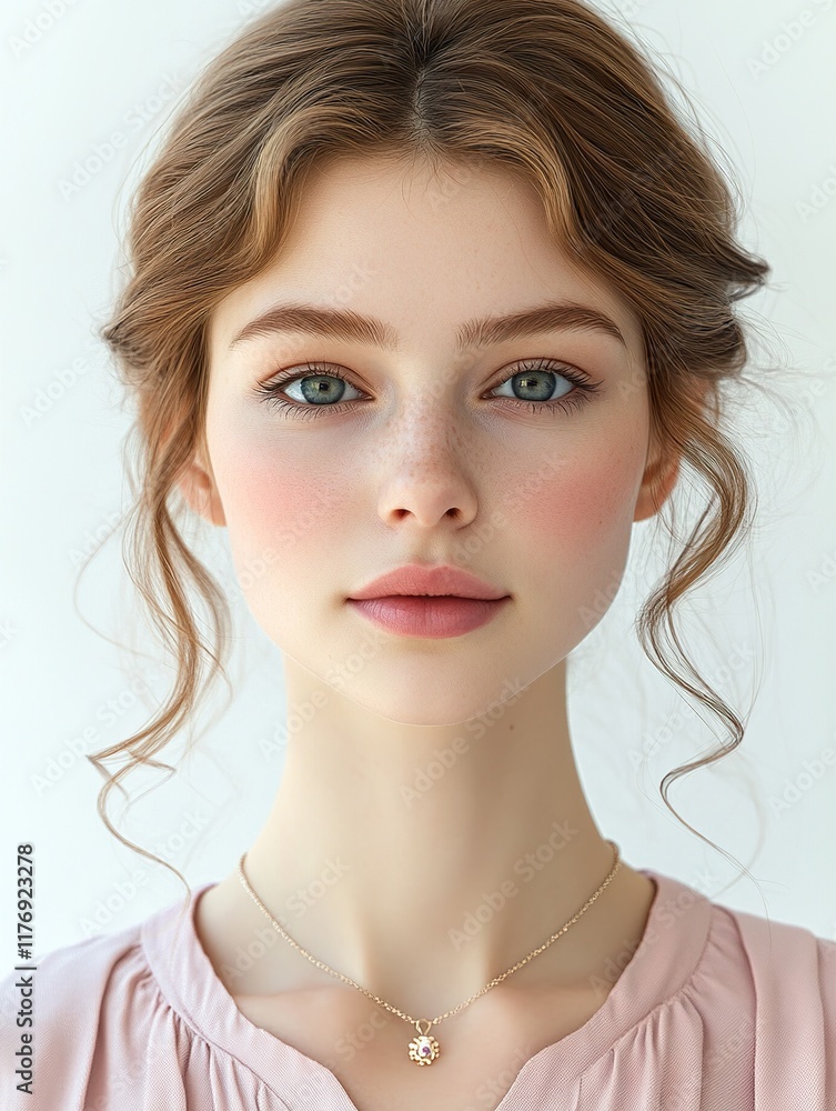 Woman with Soft Waves in Pastel Blouse: Ideal for Beauty, Fashion, and Lifestyle Blogs Woman with Soft Waves in Pastel Blouse: Ideal for Beauty, Fashion, and Lifestyle Blogs
