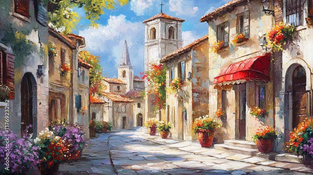 Fototapeta premium Historic European city street scene peaceful and tranquil