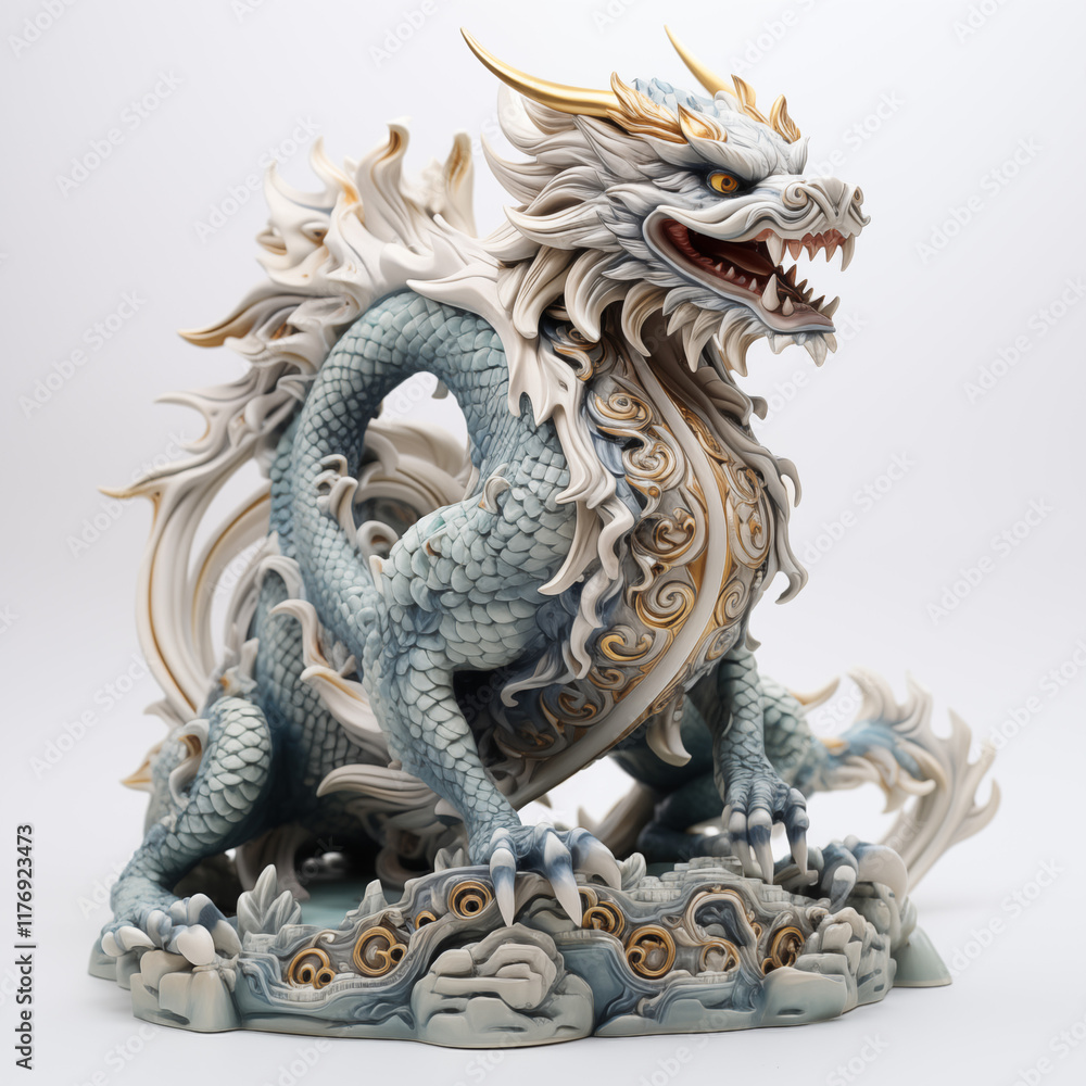 Elegant Ceramic Dragon Art with Intricate and Colorful Embellishments Elegant Ceramic Dragon Art with Intricate and Colorful Embellishments