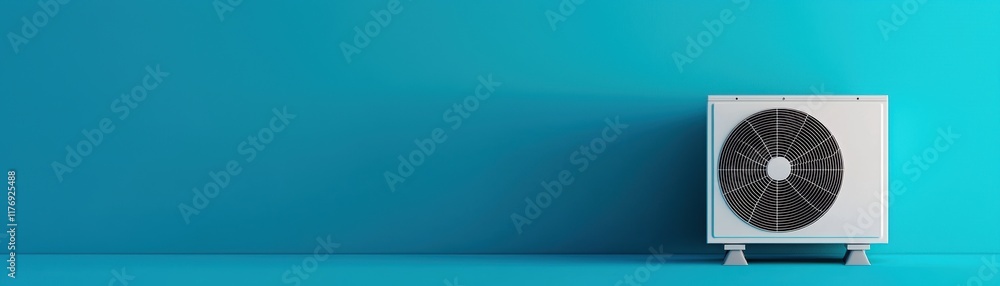 Contemporary HVAC unit placed against a tranquil blue backdrop symbolizing clean energy and innovative temperature control systems Contemporary HVAC unit placed against a tranquil blue backdrop symbolizing clean energy and innovative temperature control systems