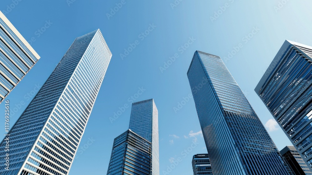 Skyscrapers reaching toward a clear blue sky. Skyscrapers reaching toward a clear blue sky.