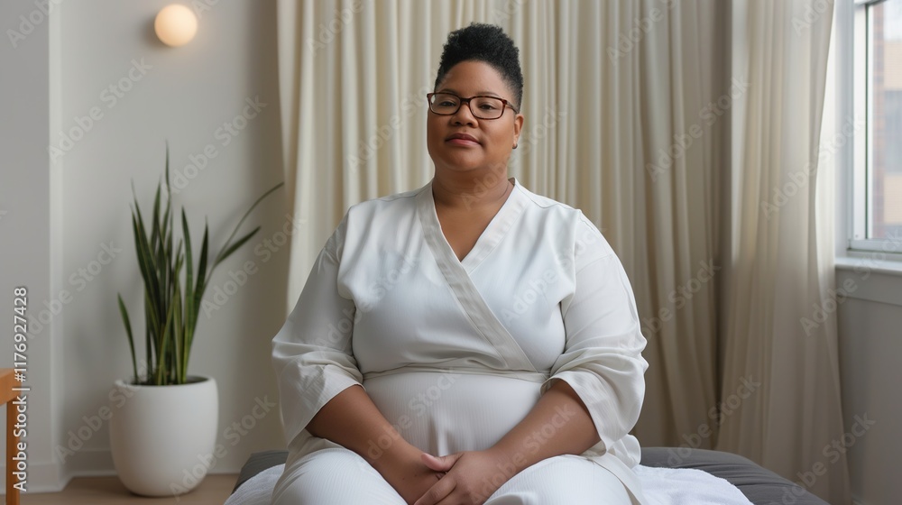 Calm therapist sitting in a serene therapy room with a soft-lit couch and a potted plant, symbolizing mental health support and emotional healing for depression Calm therapist sitting in a serene therapy room with a soft-lit couch and a potted plant, symbolizing mental health support and emotional healing for depression
