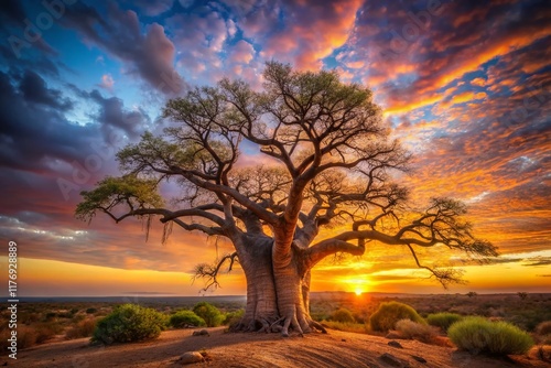 Majestic Ancient Boab Tree in Australian Outback -  Gnarled Branches & Twisted Trunk photo