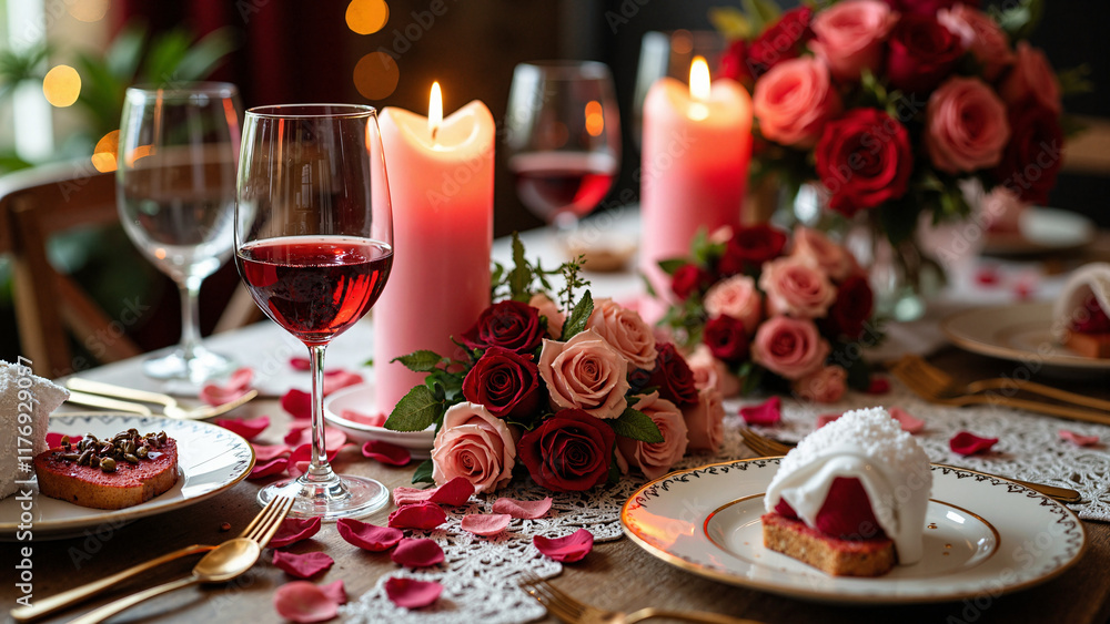 Romantic Valentine's Day Table Setting: Perfect for Restaurant Promotions, Wedding Planning, and Intimate Dining Ads Romantic Valentine's Day Table Setting: Perfect for Restaurant Promotions, Wedding Planning, and Intimate Dining Ads