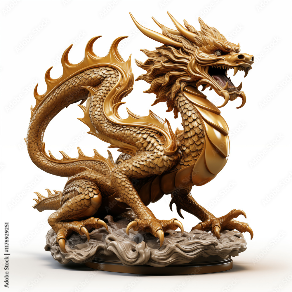 Stunning Golden Dragon Figure Set Against White Stunning Golden Dragon Figure Set Against White