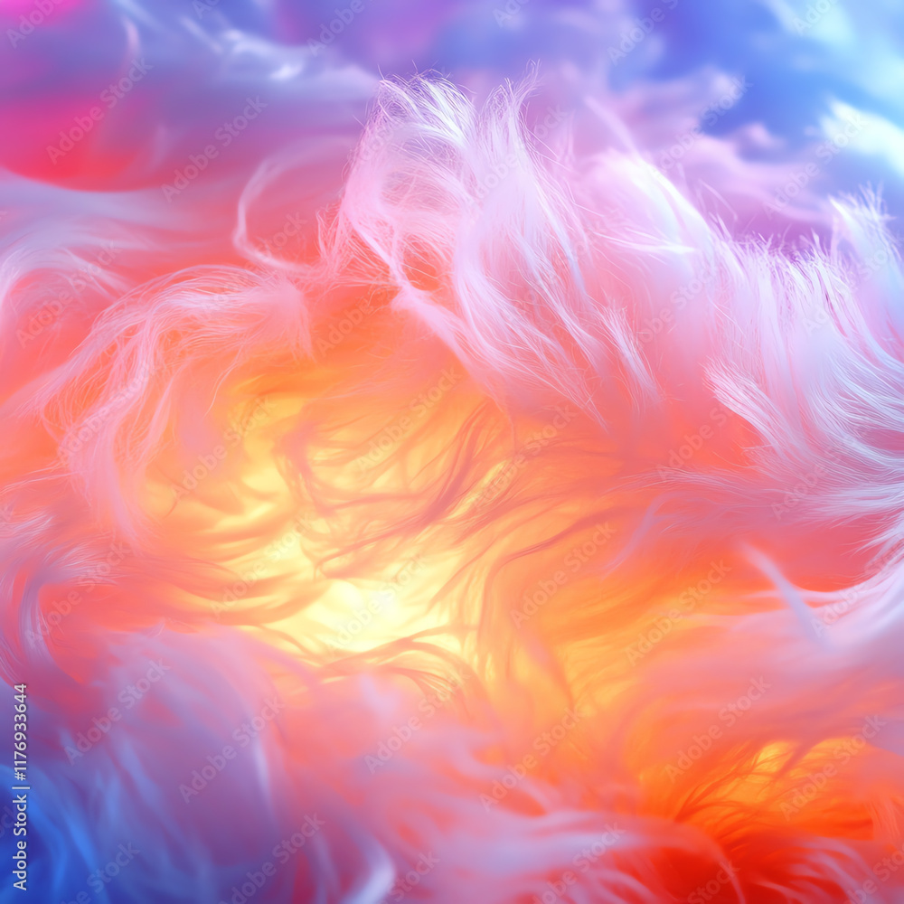 An abstract representation of vibrant, flowing colors and textures resembling soft, luminous fur, creating a dream-like atmosphere. An abstract representation of vibrant, flowing colors and textures resembling soft, luminous fur, creating a dream-like atmosphere.