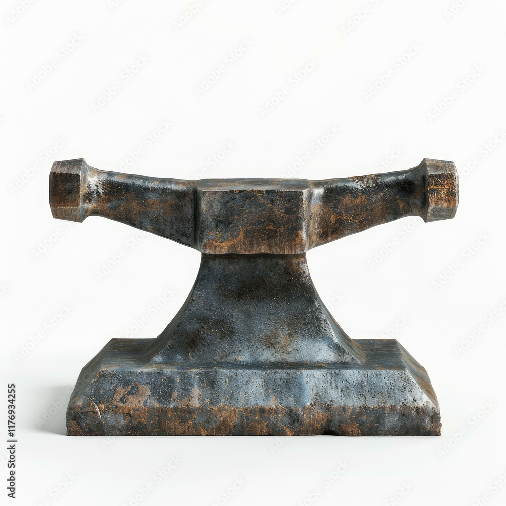 Heavy, rusty anvil isolated on white background, showing signs of wear and tear, perfect for blacksmithing and metalworking projects Heavy, rusty anvil isolated on white background, showing signs of wear and tear, perfect for blacksmithing and metalworking projects