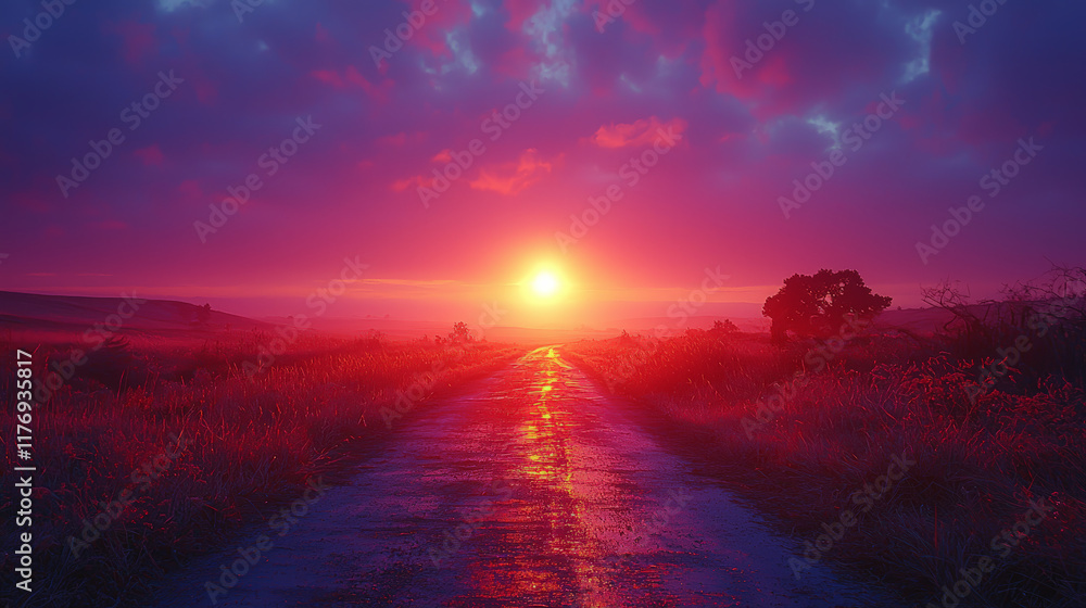 Fototapeta premium A breathtaking long shot of a sunrise captured during the early morning, just before the full light of day breaks. Generative AI