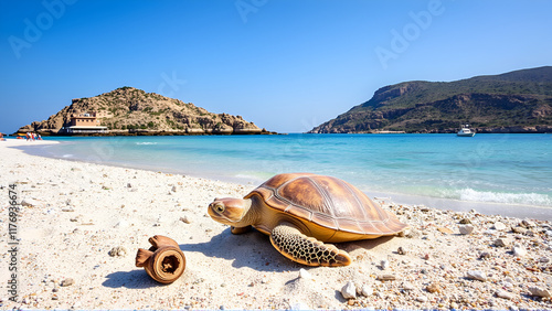 Isola di Zabargard, spiaggia con resti di ossa di tartarughe photo