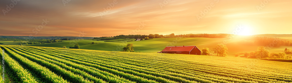 Breathtaking view of rolling fields and a vibrant sunset, showcasing nature's beauty and tranquility. Breathtaking view of rolling fields and a vibrant sunset, showcasing nature's beauty and tranquility.