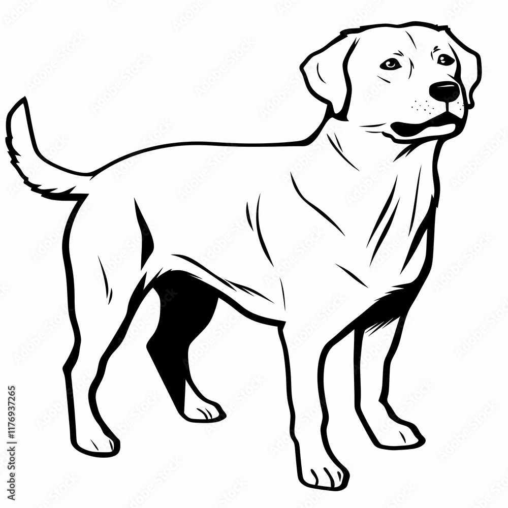 Fototapeta premium simple dog, Black lines on a white background, No shading 
