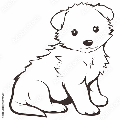simple dog, Black lines on a white background, No shading 