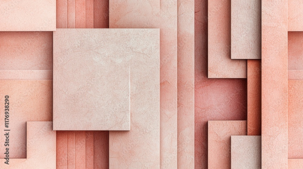 Fototapeta premium Abstract geometric pattern featuring layered squares in soft peach and beige tones, creating a modern aesthetic.