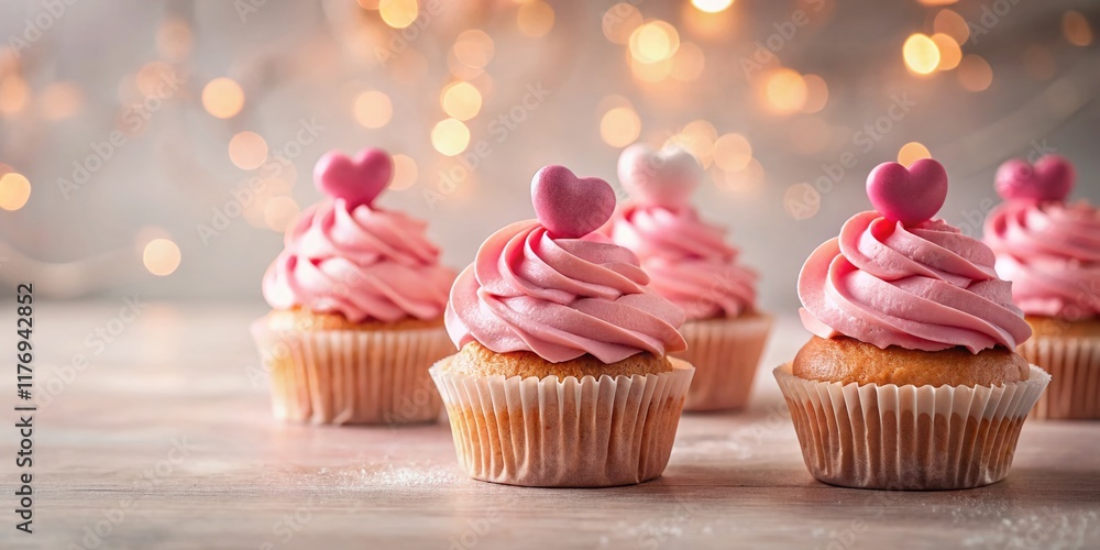 Minimalist Valentine's Day Pink Frosted Cupcakes with Heart Toppers Minimalist Valentine's Day Pink Frosted Cupcakes with Heart Toppers