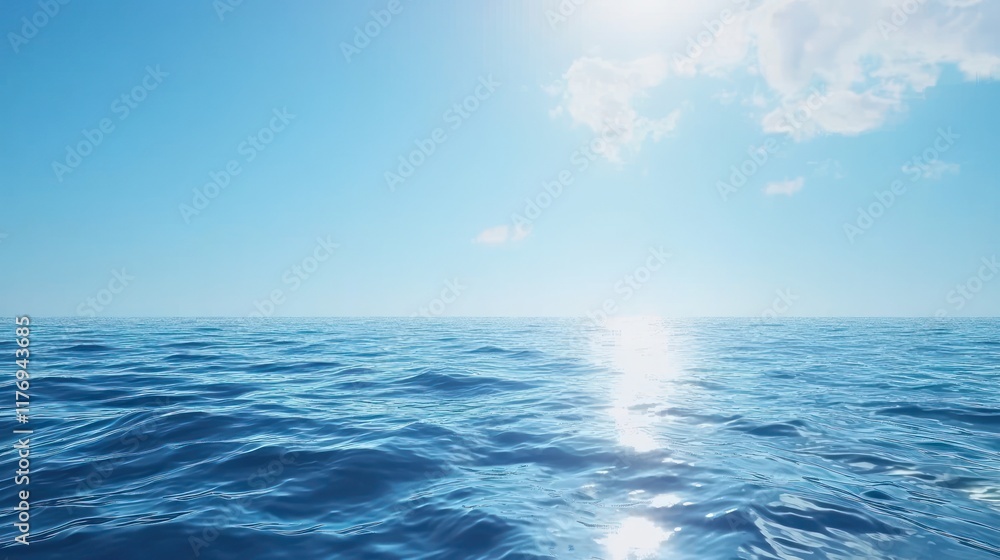 Fototapeta premium A serene view of the ocean under a bright blue sky.
