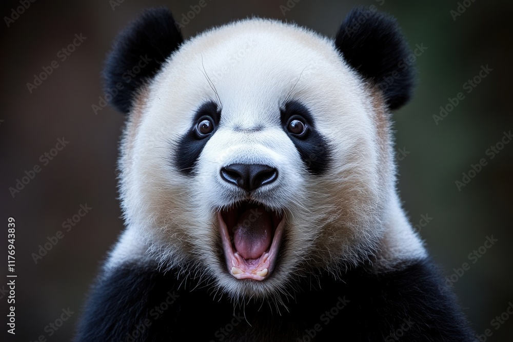 Obraz premium Panda enthusiastically chewing fresh bamboo in a natural habitat during daylight hours