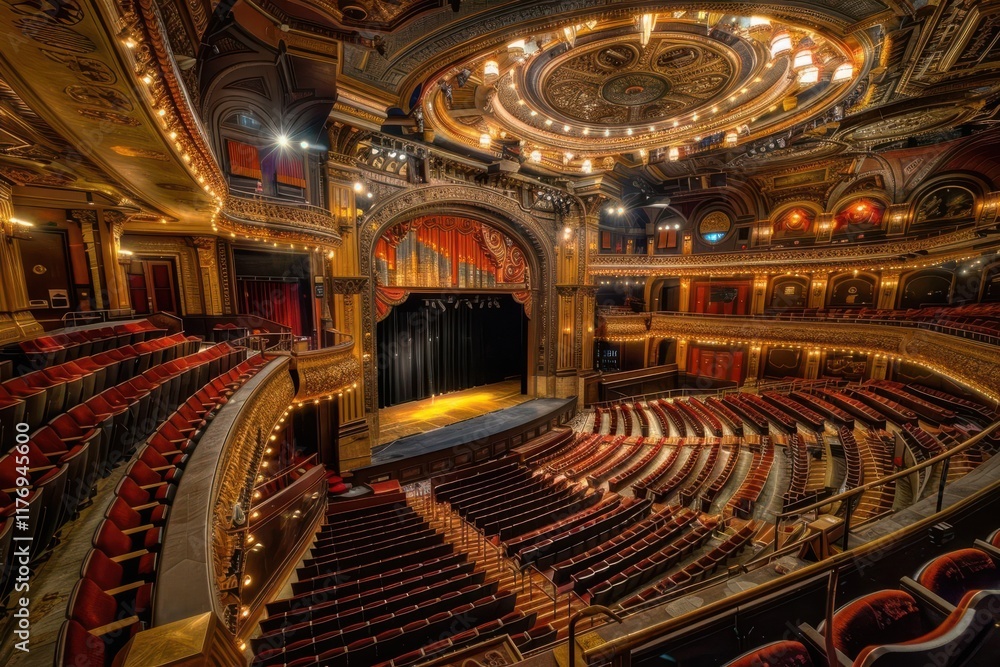 Obraz premium A grand theater interior showcasing ornate architecture and seating for performances.