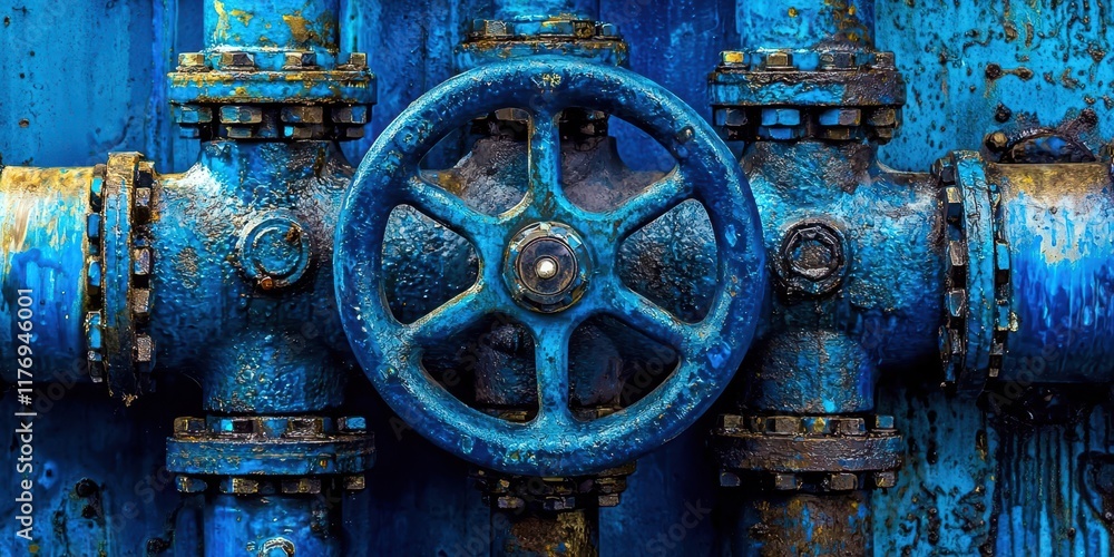 Blue valve with a round knob on it Blue valve with a round knob on it