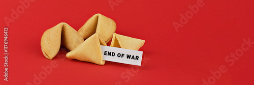 Wallpaper Mural Fortune cookies and End of War message, placed on red background symbolizing optimism and peace, copy space Torontodigital.ca