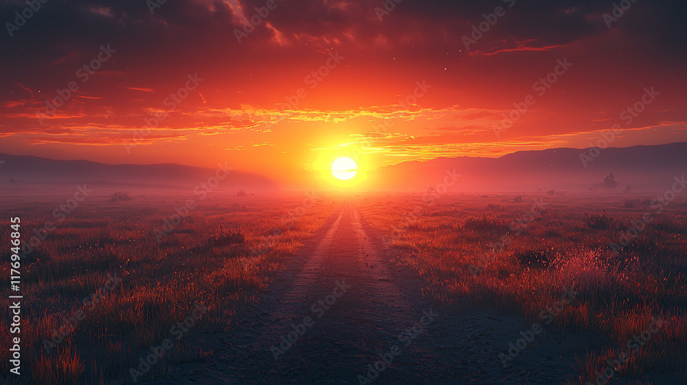 A breathtaking long shot of a sunrise captured during the early morning, just before the full light of day breaks. Generative AI A breathtaking long shot of a sunrise captured during the early morning, just before the full light of day breaks. Generative AI
