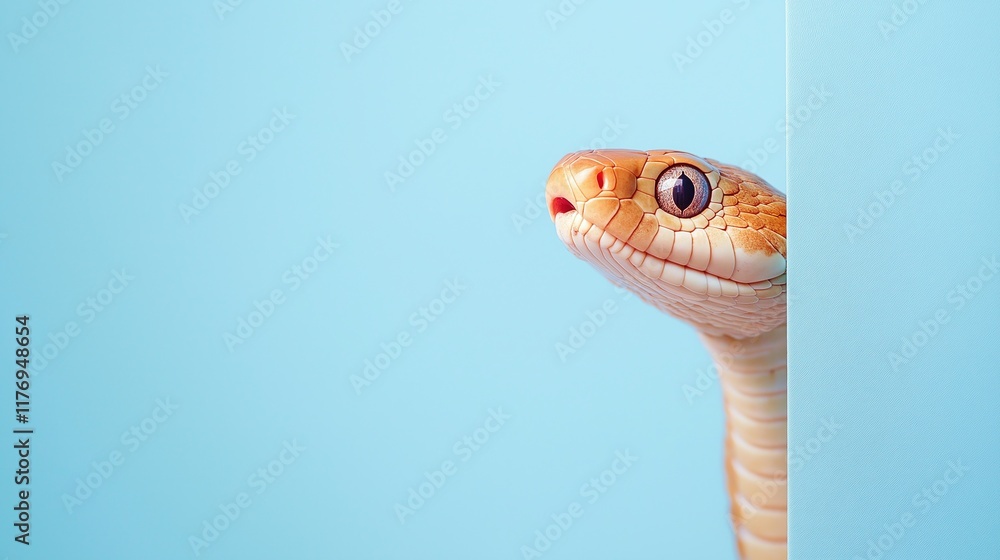 Fototapeta premium Happy snake curiously looking from behind edge