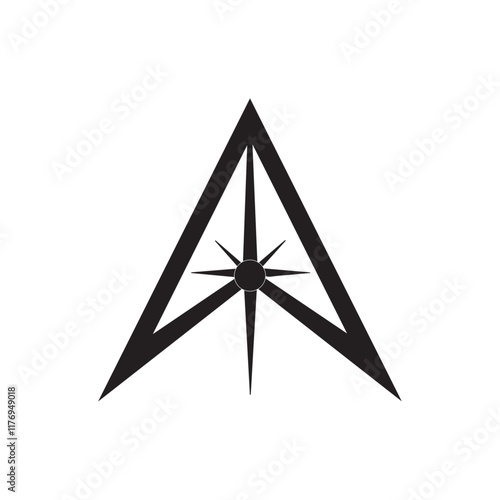 Abstract Minimalist Triangle Logo with Central Starburst and Sharp Design Elements