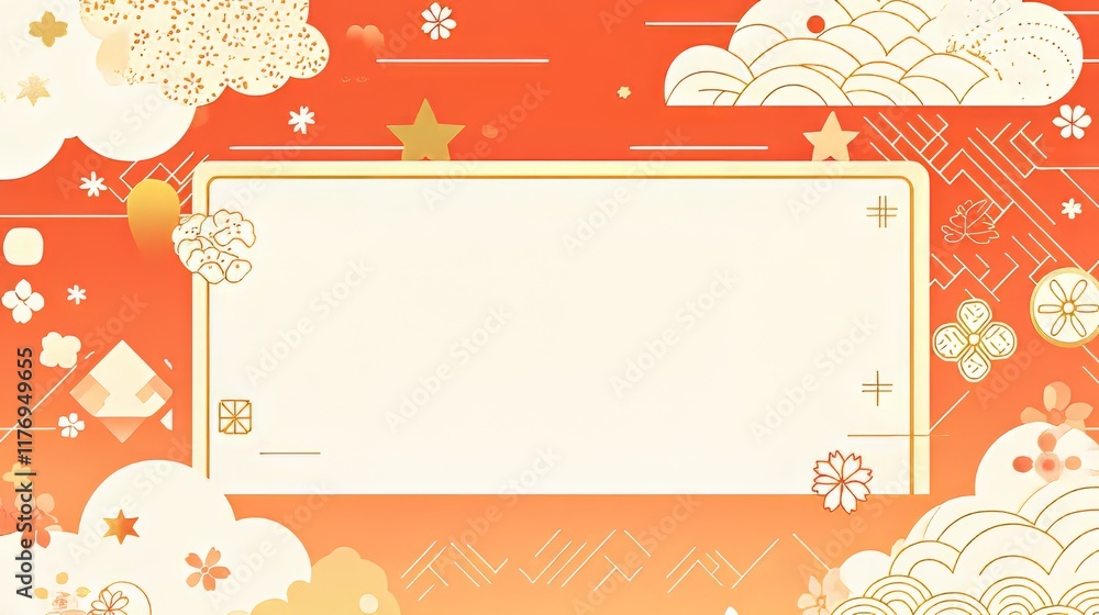 Charming orange background with whimsical clouds and decorative elements. Charming orange background with whimsical clouds and decorative elements.