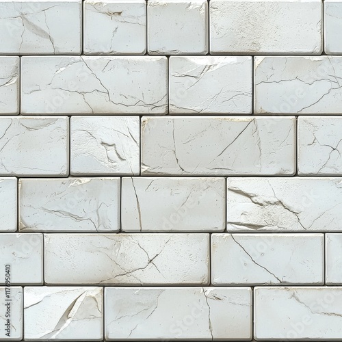 Wallpaper Mural A smooth, white marble tile wall with subtle veining, featuring a classic brick pattern for a timeless and elegant appearance. Torontodigital.ca