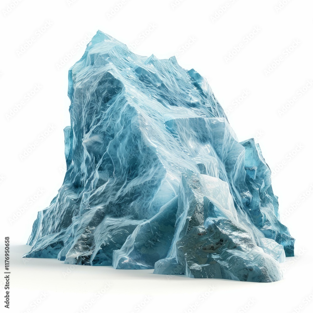 Obraz premium Iceberg melting, global warming concept, large block of blue ice on white background