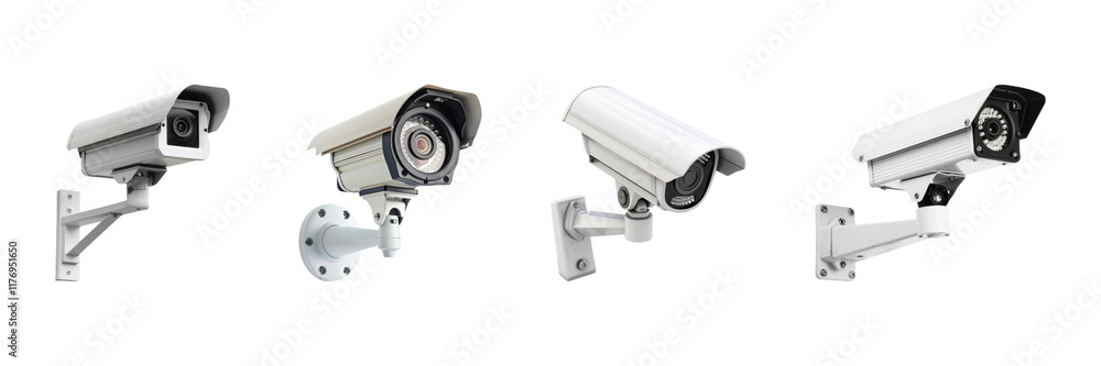 Security Camera Set Isolated on Transparent Background. CCTV Surveillance Collection